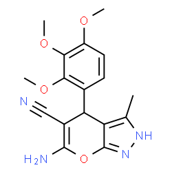 ChemSpider 2D Image | 6-amino-3-methyl-4-(2,3,4-trimethoxyphenyl)-1,4-dihydropyrano[2,3-c]pyrazole-5-carbonitrile | C17H18N4O4