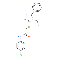 ChemSpider 2D Image | N-(4-Chlorophenyl)-2-{[4-ethyl-5-(3-pyridinyl)-4H-1,2,4-triazol-3-yl]sulfanyl}acetamide | C17H16ClN5OS