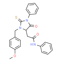 ChemSpider 2D Image | 2-[3-(4-Methoxybenzyl)-5-oxo-1-phenyl-2-thioxo-4-imidazolidinyl]-N-phenylacetamide | C25H23N3O3S