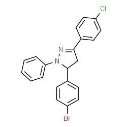 ChemSpider 2D Image | 5-(4-Bromophenyl)-3-(4-chlorophenyl)-1-phenyl-4,5-dihydro-1H-pyrazole | C21H16BrClN2