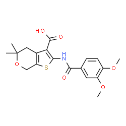 ChemSpider 2D Image | 2-[(3,4-Dimethoxybenzoyl)amino]-5,5-dimethyl-4,7-dihydro-5H-thieno[2,3-c]pyran-3-carboxylic acid | C19H21NO6S