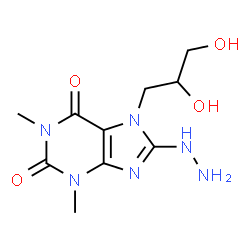 ChemSpider 2D Image | 7-(2,3-Dihydroxypropyl)-8-hydrazino-1,3-dimethyl-3,7-dihydro-1H-purine-2,6-dione | C10H16N6O4