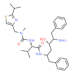 ChemSpider 2D Image | N-[(4S)-5-Amino-4-hydroxy-1,6-diphenyl-2-hexanyl]-N~2~-{[(2-isopropyl-1,3-thiazol-4-yl)methyl](methyl)carbamoyl}-L-valinamide | C32H45N5O3S