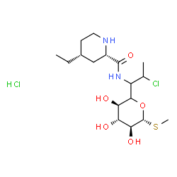 ChemSpider 2D Image | Methyl 5-[2-chloro-1-({[(2S,4R)-4-ethyl-2-piperidinyl]carbonyl}amino)propyl]-1-thio-beta-L-xylopyranoside hydrochloride (1:1) | C17H32Cl2N2O5S