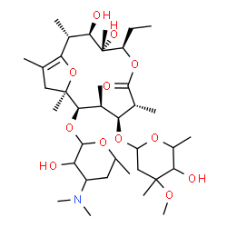 ChemSpider 2D Image | (2R,3R,4S,5R,8R,9S,10S,11R,12R)-11-{[4-(Dimethylamino)-3-hydroxy-6-methyltetrahydro-2H-pyran-2-yl]oxy}-5-ethyl-3,4-dihydroxy-9-[(5-hydroxy-4-methoxy-4,6-dimethyltetrahydro-2H-pyran-2-yl)oxy]-2,4,8,10,
12,14-hexamethyl-6,15-dioxabicyclo[10.2.1]pentadec-1(14)-en-7-one | C37H65NO12
