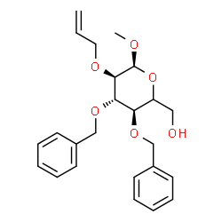 ChemSpider 2D Image | Methyl (5xi)-2-O-allyl-3,4-di-O-benzyl-alpha-D-xylo-hexopyranoside | C24H30O6