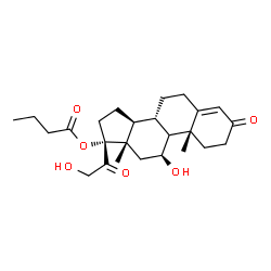 ChemSpider 2D Image | (9xi,11beta)-11,21-Dihydroxy-3,20-dioxopregn-4-en-17-yl butyrate | C25H36O6