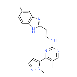 ChemSpider 2D Image | N-[2-(5-Fluoro-1H-benzimidazol-2-yl)ethyl]-5-methyl-4-(1-methyl-1H-pyrazol-5-yl)-2-pyrimidinamine | C18H18FN7
