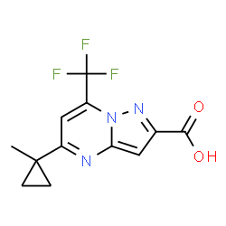 ChemSpider 2D Image | 5-(1-Methylcyclopropyl)-7-(trifluoromethyl)pyrazolo[1,5-a]pyrimidine-2-carboxylic acid | C12H10F3N3O2