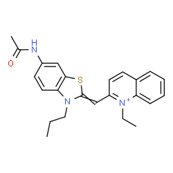 ChemSpider 2D Image | 2-(6-Acetylamino-3-propyl-3H-benzothiazol-2-ylidenemethyl)-1-ethyl-quinolinium | C24H26N3OS