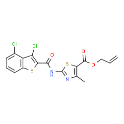 ChemSpider 2D Image | Allyl 2-{[(3,4-dichloro-1-benzothiophen-2-yl)carbonyl]amino}-4-methyl-1,3-thiazole-5-carboxylate | C17H12Cl2N2O3S2