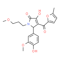 ChemSpider 2D Image | 3-Hydroxy-5-(4-hydroxy-3-methoxyphenyl)-1-(3-methoxypropyl)-4-(5-methyl-2-furoyl)-1,5-dihydro-2H-pyrrol-2-one | C21H23NO7
