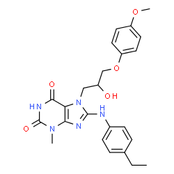 ChemSpider 2D Image | 8-[(4-Ethylphenyl)amino]-7-[2-hydroxy-3-(4-methoxyphenoxy)propyl]-3-methyl-3,7-dihydro-1H-purine-2,6-dione | C24H27N5O5