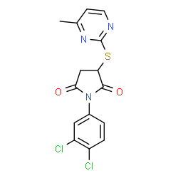 ChemSpider 2D Image | 1-(3,4-Dichlorophenyl)-3-[(4-methyl-2-pyrimidinyl)sulfanyl]-2,5-pyrrolidinedione | C15H11Cl2N3O2S
