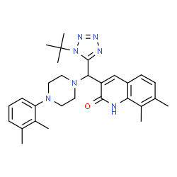 ChemSpider 2D Image | 3-{[4-(2,3-Dimethylphenyl)-1-piperazinyl][1-(2-methyl-2-propanyl)-1H-tetrazol-5-yl]methyl}-7,8-dimethyl-2(1H)-quinolinone | C29H37N7O