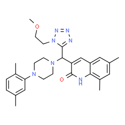 ChemSpider 2D Image | 3-{[4-(2,5-Dimethylphenyl)-1-piperazinyl][1-(2-methoxyethyl)-1H-tetrazol-5-yl]methyl}-6,8-dimethyl-2(1H)-quinolinone | C28H35N7O2