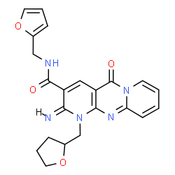 ChemSpider 2D Image | (2E)-N-(2-Furylmethyl)-2-imino-5-oxo-1-(tetrahydro-2-furanylmethyl)-1,5-dihydro-2H-dipyrido[1,2-a:2',3'-d]pyrimidine-3-carboxamide | C22H21N5O4