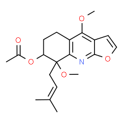 ChemSpider 2D Image | 4,8-Dimethoxy-8-(3-methyl-2-buten-1-yl)-5,6,7,8-tetrahydrofuro[2,3-b]quinolin-7-yl acetate | C20H25NO5