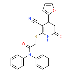 ChemSpider 2D Image | 2-{[3-Cyano-4-(2-furyl)-6-oxo-1,4,5,6-tetrahydro-2-pyridinyl]sulfanyl}-N,N-diphenylacetamide | C24H19N3O3S