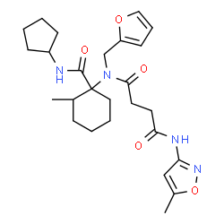 ChemSpider 2D Image | N-[1-(Cyclopentylcarbamoyl)-2-methylcyclohexyl]-N-(2-furylmethyl)-N'-(5-methyl-1,2-oxazol-3-yl)succinamide | C26H36N4O5