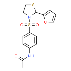 ChemSpider 2D Image | N-(4-{[2-(2-Furyl)-1,3-thiazolidin-3-yl]sulfonyl}phenyl)acetamide | C15H16N2O4S2