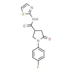 ChemSpider 2D Image | 1-(4-Fluorophenyl)-5-oxo-N-(1,3-thiazol-2-yl)-3-pyrrolidinecarboxamide | C14H12FN3O2S