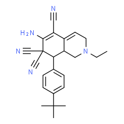 ChemSpider 2D Image | 6-amino-8-(4-tert-butylphenyl)-2-ethyl-2,3,8,8a-tetrahydro-5,7,7(1H)-isoquinolinetricarbonitrile | C24H27N5