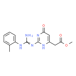 ChemSpider 2D Image | Methyl [2-({amino[(2-methylphenyl)amino]methylene}amino)-6-oxo-3,6-dihydro-4-pyrimidinyl]acetate | C15H17N5O3