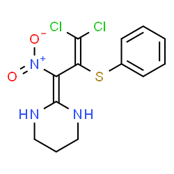 ChemSpider 2D Image | 2-(3,3-Dichloro-1-nitro-2-phenylsulfanyl-allylidene)-hexahydro-pyrimidine | C13H13Cl2N3O2S