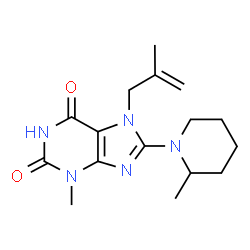 ChemSpider 2D Image | 3-Methyl-8-(2-methyl-1-piperidinyl)-7-(2-methyl-2-propen-1-yl)-3,7-dihydro-1H-purine-2,6-dione | C16H23N5O2