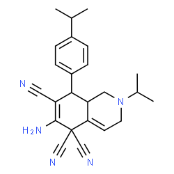 ChemSpider 2D Image | 6-Amino-2-isopropyl-8-(4-isopropylphenyl)-2,3,8,8a-tetrahydro-5,5,7(1H)-isoquinolinetricarbonitrile | C24H27N5