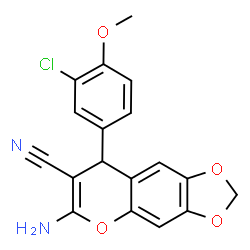 ChemSpider 2D Image | 6-Amino-8-(3-chloro-4-methoxyphenyl)-8H-[1,3]dioxolo[4,5-g]chromene-7-carbonitrile | C18H13ClN2O4