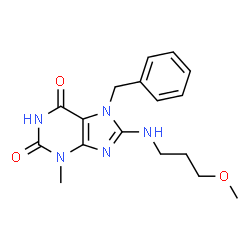 ChemSpider 2D Image | 7-Benzyl-8-[(3-methoxypropyl)amino]-3-methyl-3,7-dihydro-1H-purine-2,6-dione | C17H21N5O3