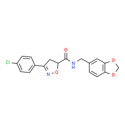 ChemSpider 2D Image | N-(1,3-Benzodioxol-5-ylmethyl)-3-(4-chlorophenyl)-4,5-dihydro-1,2-oxazole-5-carboxamide | C18H15ClN2O4
