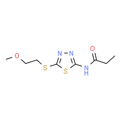 ChemSpider 2D Image | N-{5-[(2-Methoxyethyl)sulfanyl]-1,3,4-thiadiazol-2-yl}propanamide | C8H13N3O2S2