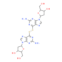 ChemSpider 2D Image | 5-[2-amino-6-[2-amino-9-[4-hydroxy-5-(hydroxymethyl)tetrahydrofuran-2-yl]purin-6-yl]disulfanyl-purin-9-yl]-2-(hydroxymethyl)tetrahydrofuran-3-ol | C20H24N10O6S2