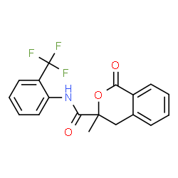 ChemSpider 2D Image | 3-Methyl-1-oxo-N-[2-(trifluoromethyl)phenyl]-3,4-dihydro-1H-isochromene-3-carboxamide | C18H14F3NO3