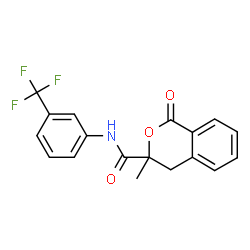 ChemSpider 2D Image | 3-Methyl-1-oxo-N-[3-(trifluoromethyl)phenyl]-3,4-dihydro-1H-isochromene-3-carboxamide | C18H14F3NO3
