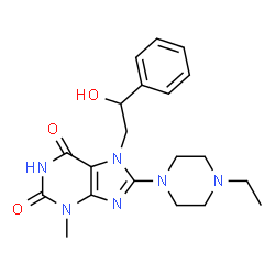 ChemSpider 2D Image | 8-(4-Ethyl-1-piperazinyl)-7-(2-hydroxy-2-phenylethyl)-3-methyl-3,7-dihydro-1H-purine-2,6-dione | C20H26N6O3