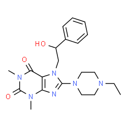 ChemSpider 2D Image | 8-(4-Ethyl-1-piperazinyl)-7-(2-hydroxy-2-phenylethyl)-1,3-dimethyl-3,7-dihydro-1H-purine-2,6-dione | C21H28N6O3