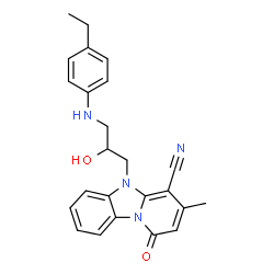 ChemSpider 2D Image | 5-{3-[(4-Ethylphenyl)amino]-2-hydroxypropyl}-3-methyl-1-oxo-1,5-dihydropyrido[1,2-a]benzimidazole-4-carbonitrile | C24H24N4O2
