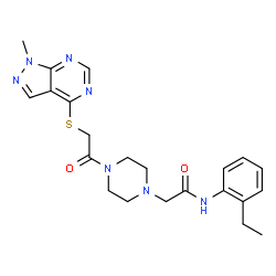 ChemSpider 2D Image | N-(2-Ethylphenyl)-2-(4-{[(1-methyl-1H-pyrazolo[3,4-d]pyrimidin-4-yl)sulfanyl]acetyl}-1-piperazinyl)acetamide | C22H27N7O2S