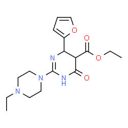 ChemSpider 2D Image | Ethyl 2-(4-ethyl-1-piperazinyl)-4-(2-furyl)-6-oxo-1,4,5,6-tetrahydro-5-pyrimidinecarboxylate | C17H24N4O4