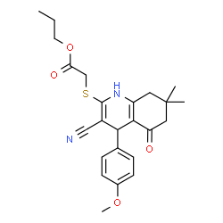 ChemSpider 2D Image | Propyl {[3-cyano-4-(4-methoxyphenyl)-7,7-dimethyl-5-oxo-1,4,5,6,7,8-hexahydro-2-quinolinyl]sulfanyl}acetate | C24H28N2O4S