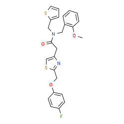 ChemSpider 2D Image | 2-{2-[(4-Fluorophenoxy)methyl]-1,3-thiazol-4-yl}-N-(2-methoxybenzyl)-N-(2-thienylmethyl)acetamide | C25H23FN2O3S2