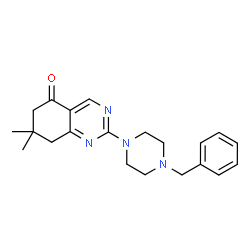 ChemSpider 2D Image | 2-(4-Benzyl-1-piperazinyl)-7,7-dimethyl-7,8-dihydro-5(6H)-quinazolinone | C21H26N4O