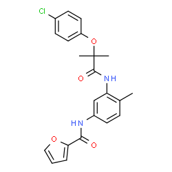 ChemSpider 2D Image | N-(3-{[2-(4-Chlorophenoxy)-2-methylpropanoyl]amino}-4-methylphenyl)-2-furamide | C22H21ClN2O4
