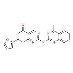 ChemSpider 2D Image | 7-(2-Furyl)-2-[(4-methyl-2-quinazolinyl)amino]-7,8-dihydro-5(6H)-quinazolinone | C21H17N5O2