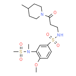 ChemSpider 2D Image | 4-Methoxy-3-[methyl(methylsulfonyl)amino]-N-[3-(4-methyl-1-piperidinyl)-3-oxopropyl]benzenesulfonamide | C18H29N3O6S2