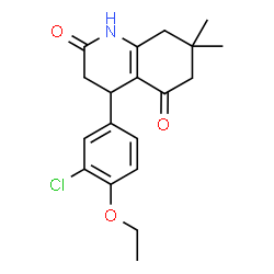 ChemSpider 2D Image | 4-(3-Chloro-4-ethoxyphenyl)-7,7-dimethyl-4,6,7,8-tetrahydro-2,5(1H,3H)-quinolinedione | C19H22ClNO3